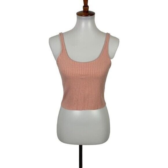 CALE Tops - Calé Ribbed Knit Crop Tank Top Blush Pink Minimalist Aesthetic M Made In Canada